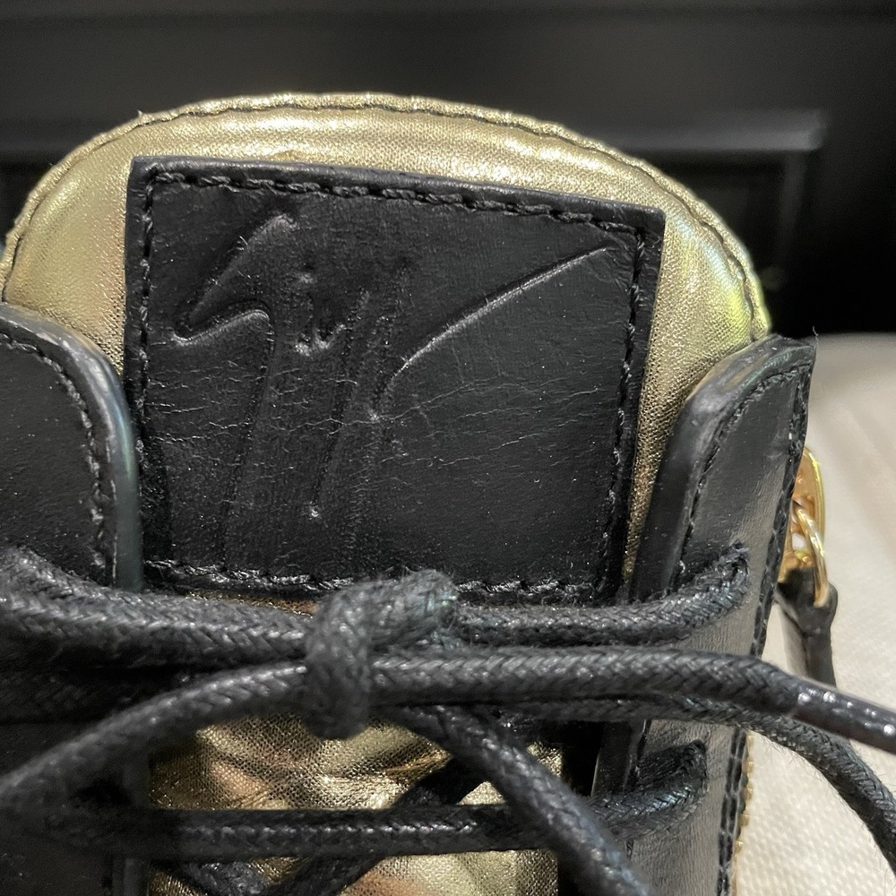 Giuseppe Zanotti Womens 38 7.5 8 Black Gold High-Top Sneakers W/ Zipper - Picture 13 of 15